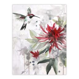 "Artery8 Hummingbird Red Monarda Flowers Watercolour Wall Art Print - Size: W12"" x H16""" - thumbnail 1