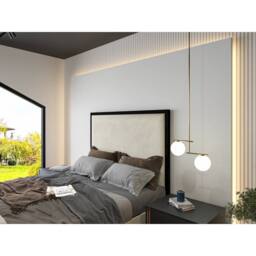 KDMD Madrid Upholstered Electric Media Black & Cream White TV Bed Frame - Size: Small Double - thumbnail 2