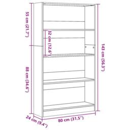 Berkfield Home Bookcase Sonoma Oak 80x24x143 cm Engineered Wood in Light Oak - Size: 80 x 24 x 143 cm - thumbnail 9
