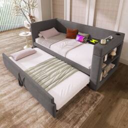 STILVORA 3ft Single Daybed with Trundle & USB Charging Grey - thumbnail 1