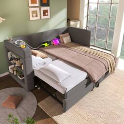STILVORA 3ft Single Daybed with Trundle & USB Charging Grey - thumbnail 5