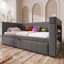 STILVORA 3ft Single Daybed with Trundle & USB Charging Grey - thumbnail 3