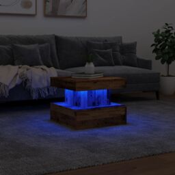 Berkfield Home Coffee Table with LED Lights Old Wood 50x50x40 cm in Brown - Size: 50 x 50 x 40 cm - thumbnail 5