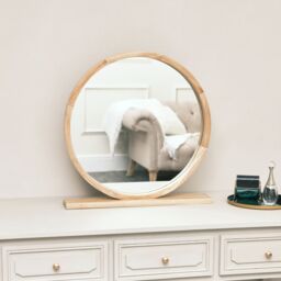 Melody Maison Round Wooden Freestanding Table Top Mirror in Brown - thumbnail 6