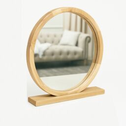 Melody Maison Round Wooden Freestanding Table Top Mirror in Brown - thumbnail 1
