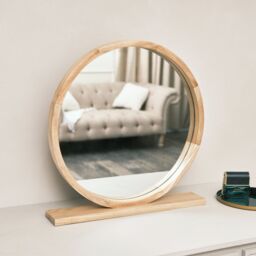 Melody Maison Round Wooden Freestanding Table Top Mirror in Brown - thumbnail 5