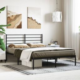 Berkfield Home Metal Bed Frame with Headboard Black 120x190 cm Small Double - thumbnail 1