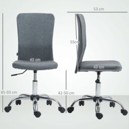 HOMCOM Armless Computer Desk Chair, Makeup Vanity Chair for Home, Grey - thumbnail 3