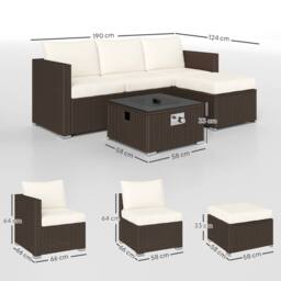OUTSUNNY 4 Seater Rattan Sofa Set with Footstool Thick Cushions Brown Cream - thumbnail 3