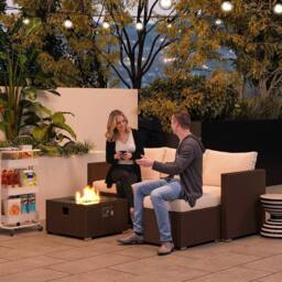 OUTSUNNY 4 Seater Rattan Sofa Set with Footstool Thick Cushions Brown Cream - thumbnail 1