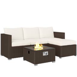 OUTSUNNY 4 Seater Rattan Sofa Set with Footstool Thick Cushions Brown Cream - thumbnail 2