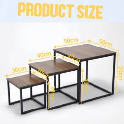 Alivio Set of 3 Industrial Nesting Coffee Table Space-Saving with Metal Frame in Brown - thumbnail 7