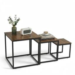 Alivio Set of 3 Industrial Nesting Coffee Table Space-Saving with Metal Frame in Brown - thumbnail 6