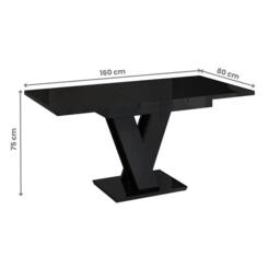 Nordara Black Gloss Extendable Dining Table 120-160 cm - Size: 0.6m2 - thumbnail 2