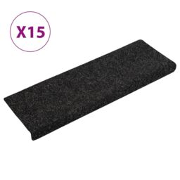 Berkfield Home Stair Mats 15 pcs Needle Punch 65x21x4 cm Black - Size: Medium - thumbnail 2