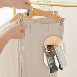 VOGREX 12X Wooden Coat Hangers Metal Clips Trouser Skirt Clothes Rack in Brown - thumbnail 3