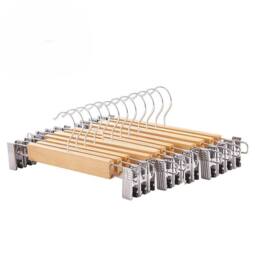 VOGREX 12X Wooden Coat Hangers Metal Clips Trouser Skirt Clothes Rack in Brown - thumbnail 1