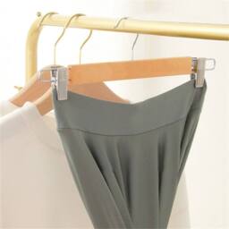 VOGREX 12X Wooden Coat Hangers Metal Clips Trouser Skirt Clothes Rack in Brown - thumbnail 4