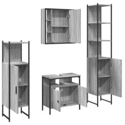 Berkfield Home 4 Piece Bathroom Cabinet Set Grey Sonoma Engineered Wood - thumbnail 5
