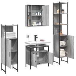 Berkfield Home 4 Piece Bathroom Cabinet Set Grey Sonoma Engineered Wood - thumbnail 4