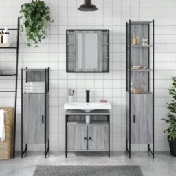 Berkfield Home 4 Piece Bathroom Cabinet Set Grey Sonoma Engineered Wood - thumbnail 3