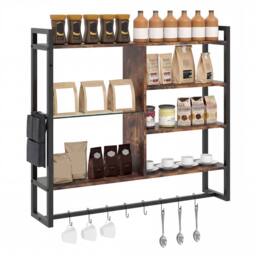 Costway Industrial Floating Shelves 6-Tier Wall Mounted Shelf w/ 8 S-Hooks in Black