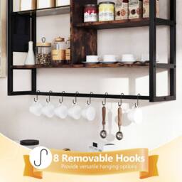 Costway Industrial Floating Shelves 6-Tier Wall Mounted Shelf w/ 8 S-Hooks in Black - thumbnail 6
