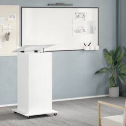 Berkfield Home Lectern with Wheels & Drawer White 55x55x107 cm Engineered Wood - Size: 55 x 55 x 107 cm - thumbnail 3