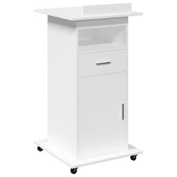 Berkfield Home Lectern with Wheels & Drawer White 55x55x107 cm Engineered Wood - Size: 55 x 55 x 107 cm - thumbnail 2