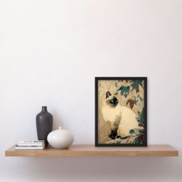 Artery8 Blue Point Ragdoll Cat & Plant Pattern Art Nouveau Modern Illustration Artwork Framed Wall Art Print A4 in Black - thumbnail 2