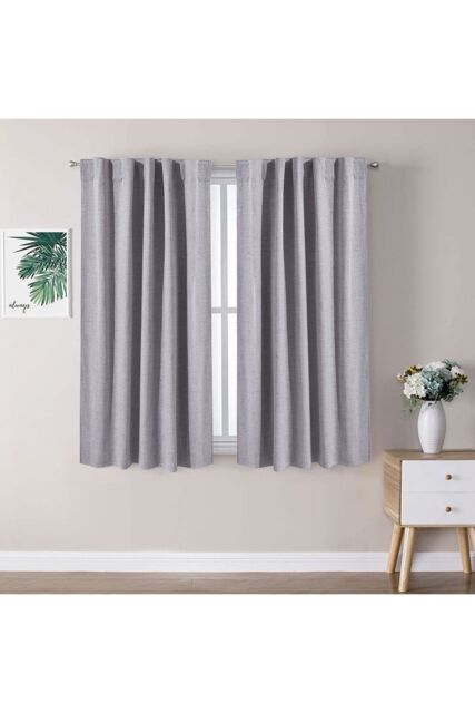 H&O Direct Grey Faux Linen Blackout Curtains Pair with Back Tab & Pole Pocket Top, 117cm W x 137 cm H - image 1
