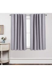 H&O Direct Grey Faux Linen Blackout Curtains Pair with Back Tab & Pole Pocket Top, 117cm W x 137 cm H - thumbnail 2
