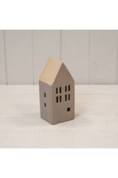 KDMD Small Grey Ribbed Ceramic LED House with Sand Roof. 6 Hour Timer - thumbnail 1