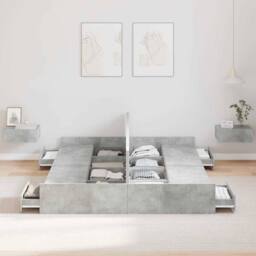 Berkfield Home Storage Bed Frame Concrete grey 140 x 190 cm Melamine - thumbnail 4