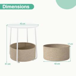 VOGREX 2-Tier Round Side Table Fabric Basket White - thumbnail 2