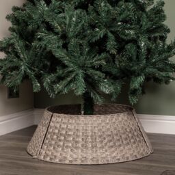 Samuel Alexander 48/70cm Large KD Plastic Wicker Rattan Woven Christmas Tree Skirt in Grey