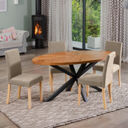 Artemis Home Dosenna Oval Dining Table Set with 4 Maiolo Fabric Chairs in Brown