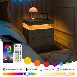 Direct Wicker Nightstand LED Bedside Table Cabinet Modern End Side with 2 Drawers in Grey - Size: 1 Pack - thumbnail 3