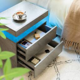 Direct Wicker Nightstand LED Bedside Table Cabinet Modern End Side with 2 Drawers in Grey - Size: 1 Pack - thumbnail 4
