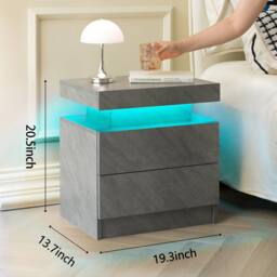 Direct Wicker Nightstand LED Bedside Table Cabinet Modern End Side with 2 Drawers in Grey - Size: 1 Pack - thumbnail 2