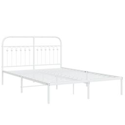 Berkfield Home Metal Bed Frame without Mattress with Headboard White 135x190cm - Size: 135x190 cm - thumbnail 3