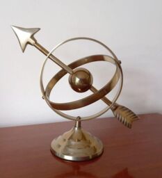 Inspirational Gifting Armillary Sphere Globe Desk Top Brass Ornament Sculpture in Gold