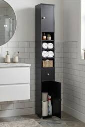 Living and Home Tall Bathroom Storage Cabinet with L-shaped Corner Brace in Black - thumbnail 2