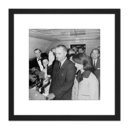 Artery8 US President Johnson Takes Oath Air Force 1 Photo 8X8 Inch Square Wooden Framed Wall Art Print Picture with Mount in Black - thumbnail 1
