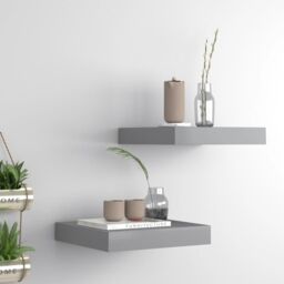 Berkfield Home Floating Wall Shelves 2 pcs Grey 23x23.5x3.8 cm MDF - thumbnail 1