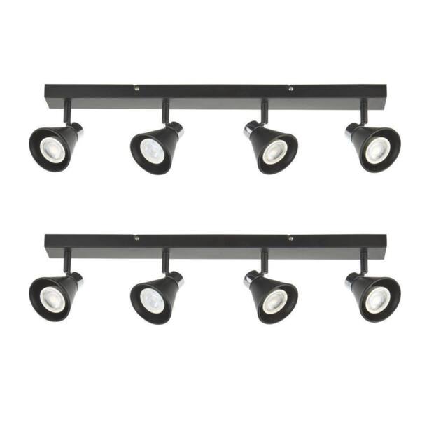 First Choice Lighting Set of 2 Burton - Matt Black & Chrome Detail 4 Way Ceiling Spotlights - image 1
