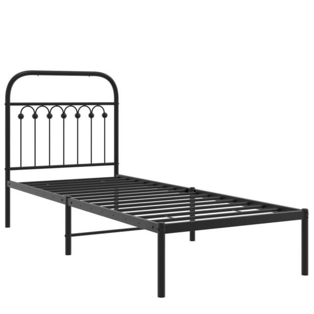 Berkfield Home Metal Bed Frame without Mattress with Headboard Black 80x200cm - Size: 80x200 cm - image 1