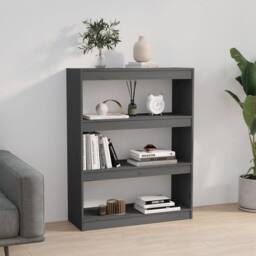 Berkfield Home Book Cabinet/Room Divider Grey 80x30x103.5 cm Solid Wood Pine - thumbnail 4