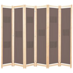 Berkfield Home 6-Panel Room Divider Brown 240x170x4 cm Fabric - Size: 240 x 170 x 4 cm