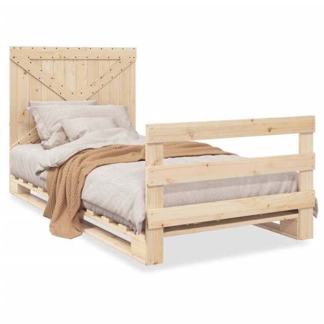 Berkfield Home Bed Frame without Mattress with Headboard 100x200 cm Solid Wood in Natural - image 1